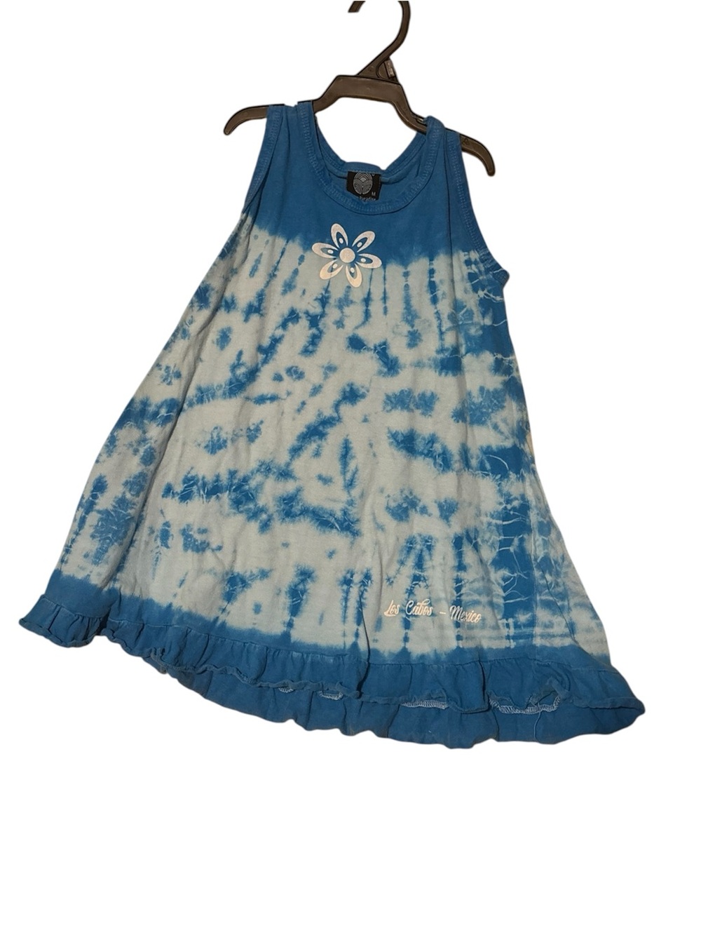 Blue Tie-Dye Tank Dress with Flower Accent for Girls size 4t